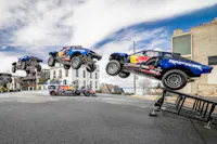 Ford Raptor T1+ Jumps over the Oracle Red Bull Racing RB7 Formula 1 car in San Francisco